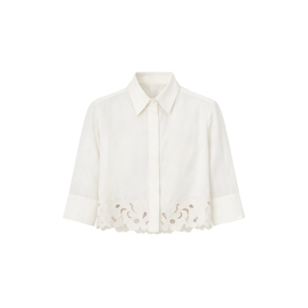 Camilla and Marc Chara Embroidered Cropped Shirt in Cream | Tops | Coveti