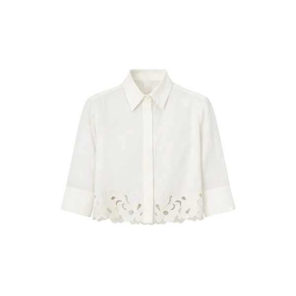 Camilla and Marc Chara Embroidered Cropped Shirt in Cream | Tops | Coveti