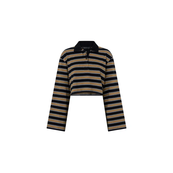 Camilla and Marc Liat Stripe Crop Polo Top in Black Stripe | Tops | Coveti