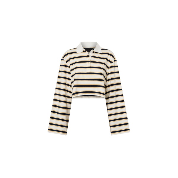 Camilla and Marc Liat Stripe Crop Polo Top in Soft White Stripe | Tops | Coveti