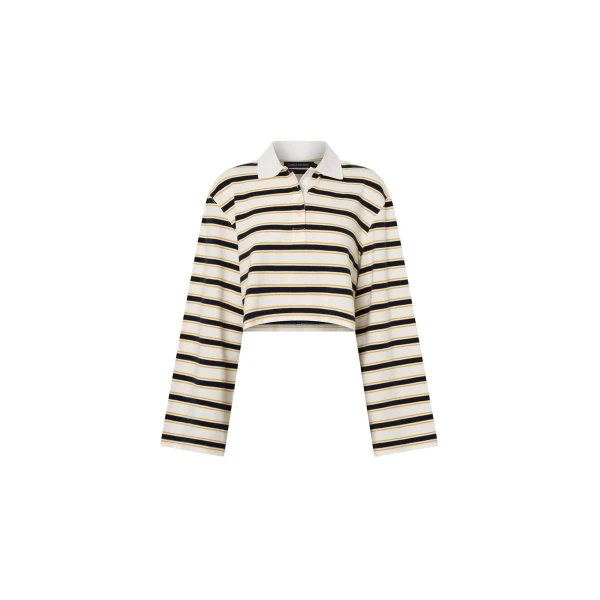 Camilla and Marc Liat Stripe Crop Polo Top in Soft White Stripe | Tops | Coveti
