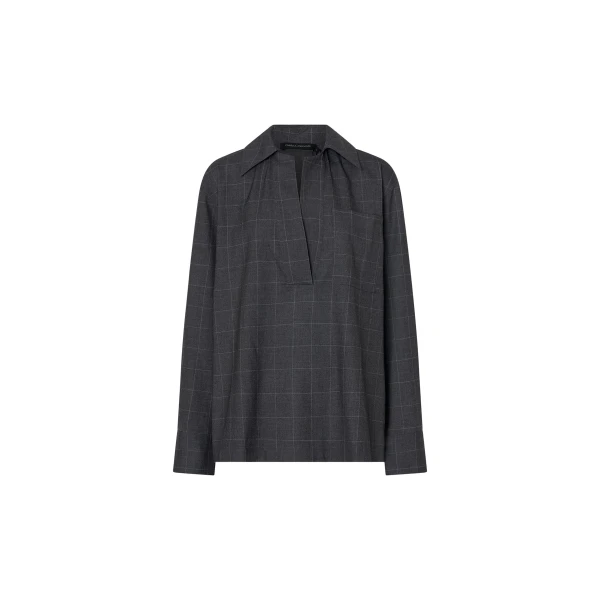Lourdes Check Half Placket Shirt in Grey