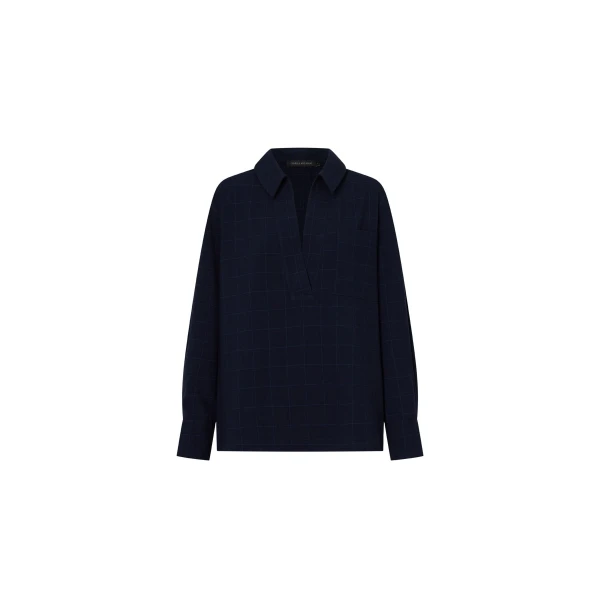 Lourdes Check Half Placket Shirt in Navy