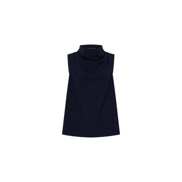 Lourdes Check Shell Top in Navy