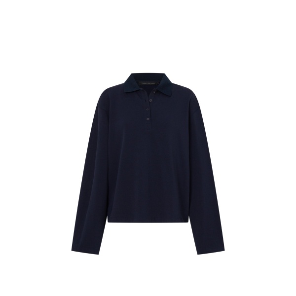 Camilla and Marc Moreno Long Sleeve Polo Top in Navy | Tops | Coveti