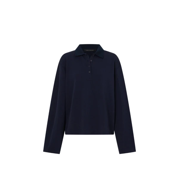Camilla and Marc Moreno Long Sleeve Polo Top in Navy | Tops | Coveti