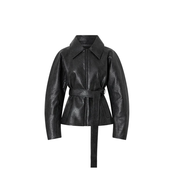 Oreno Croc Belted Jacket in Charcoal