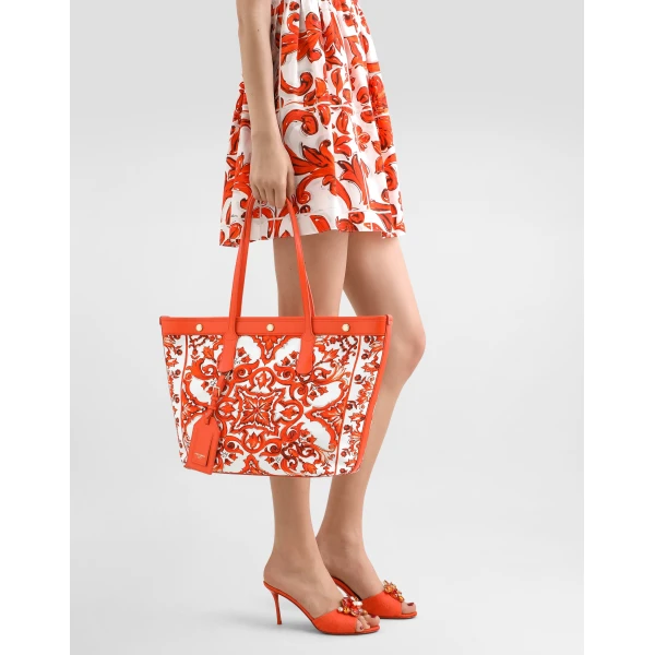 Atene shopping bag in majolica-print canvas - Image 2