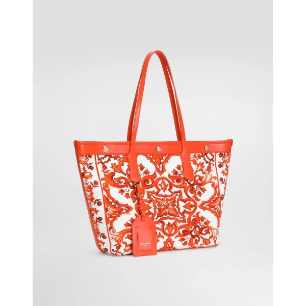 Atene shopping bag in majolica-print canvas - Image 3