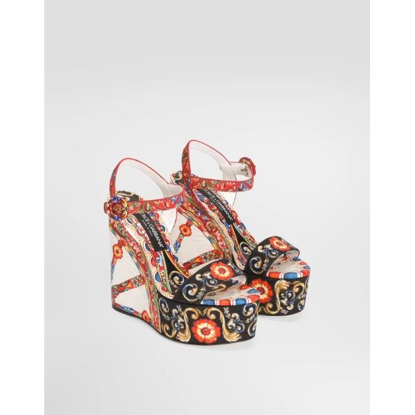 Carretto-print brocade wedge sandals - Image 2