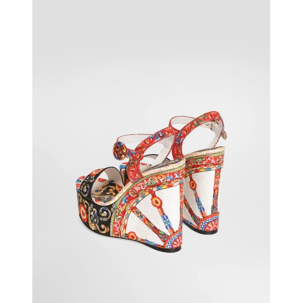 Carretto-print brocade wedge sandals - Image 3