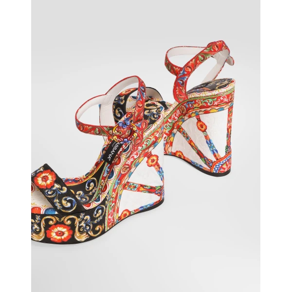 Carretto-print brocade wedge sandals - Image 4