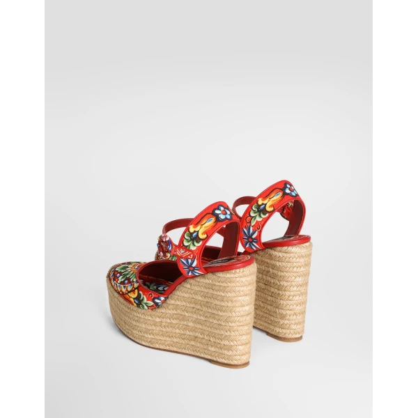 Carretto-print canvas wedge sandals - Image 3