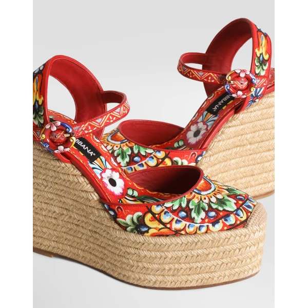 Carretto-print canvas wedge sandals - Image 4