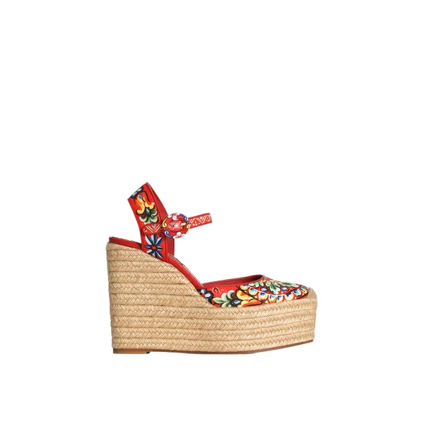 Carretto-print canvas wedge sandals
