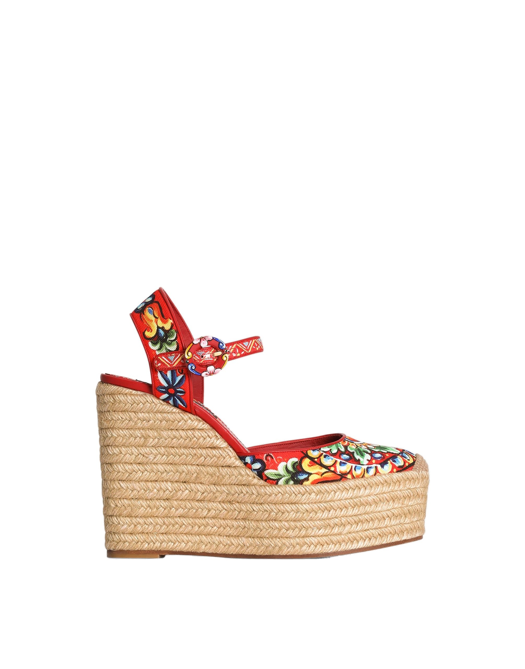 Dolce & Gabbana Carretto-print canvas wedge sandals in Multicolour | Buy Shoes at Coveti Dolce & Gabbana Carretto-print canvas wedge sandals