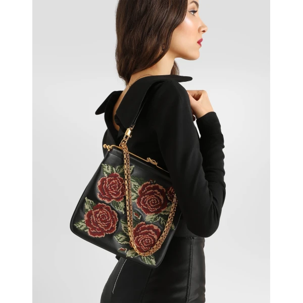 Dina shoulder and crossbody bag with fine stitch embroidery - Image 2