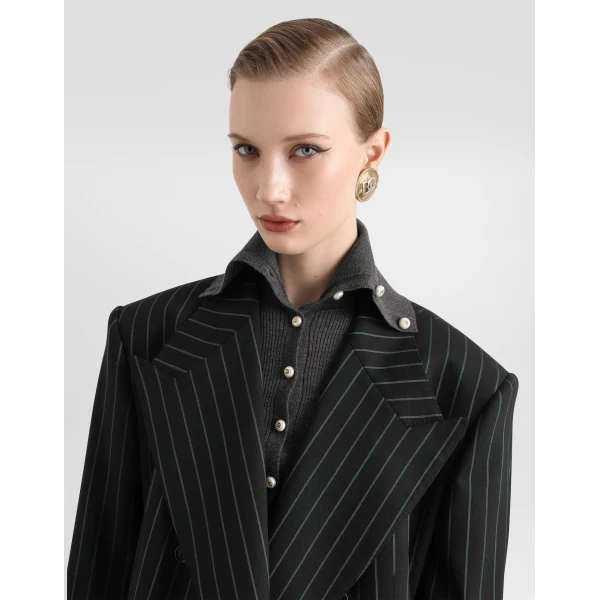 Double-breasted jacket in pinstripe wool - Image 4