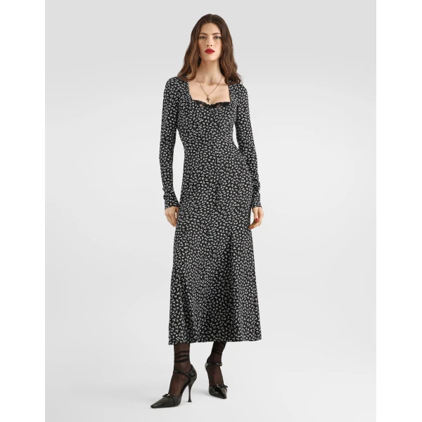 Leaf-print charmeuse dress - Image 2