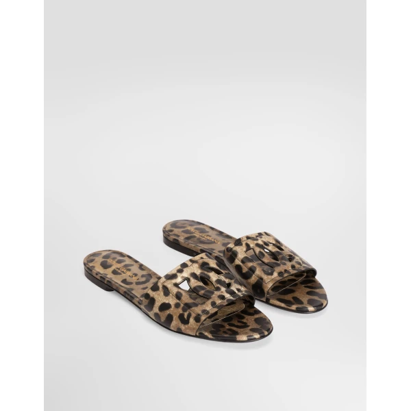 Leo-print calfskin flat slides - Image 2