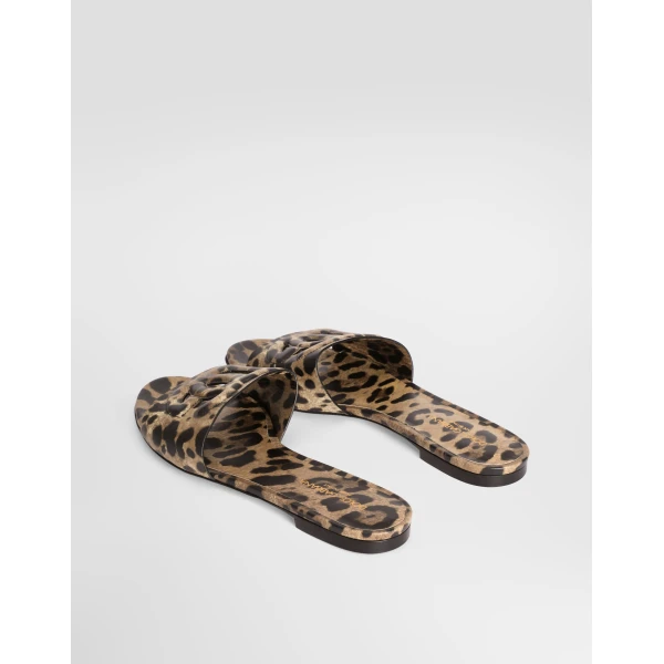 Leo-print calfskin flat slides - Image 4