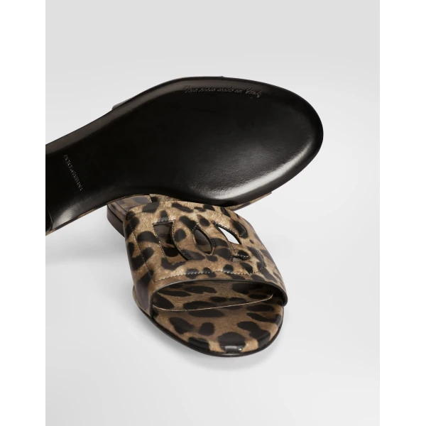 Leo-print calfskin flat slides - Image 6