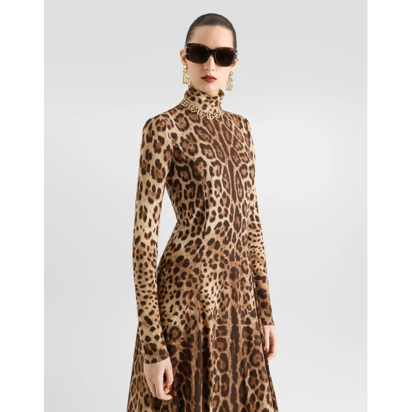 Leo-print charmeuse dress - Image 4