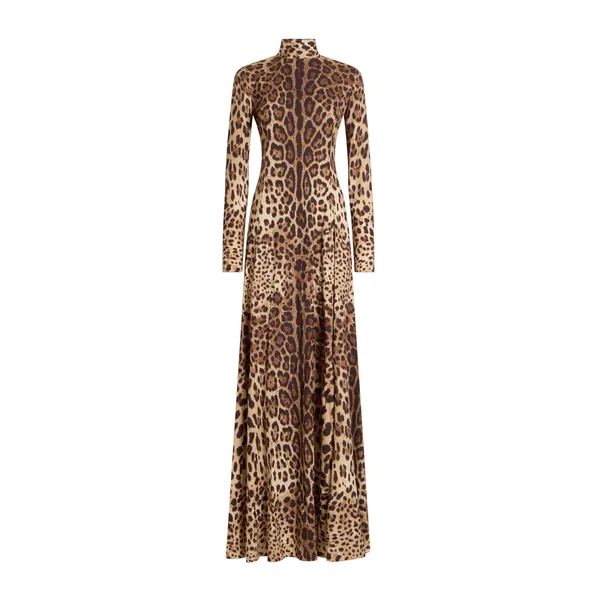 Leo-print charmeuse dress