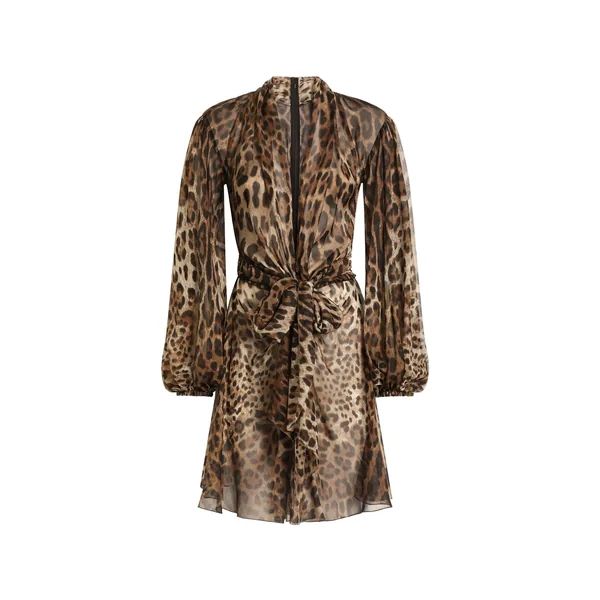 Leo-print chiffon dress