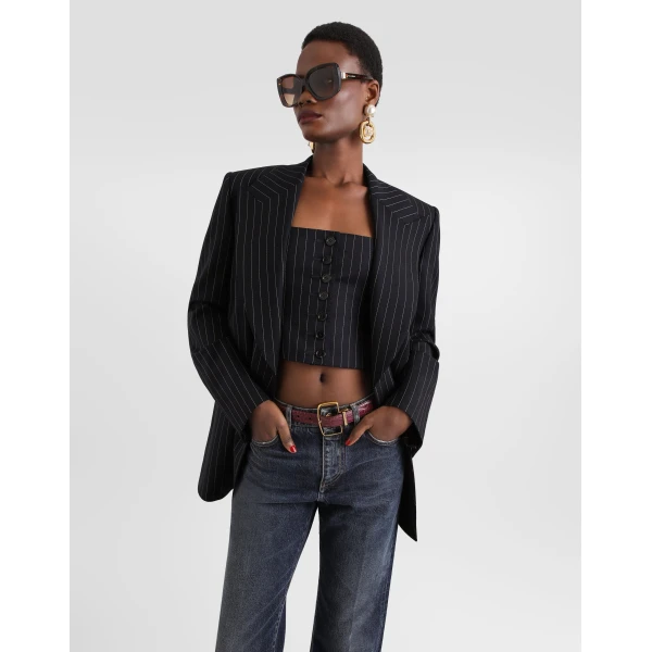 Linda double-breasted jacket in pinstripe wool - Image 4