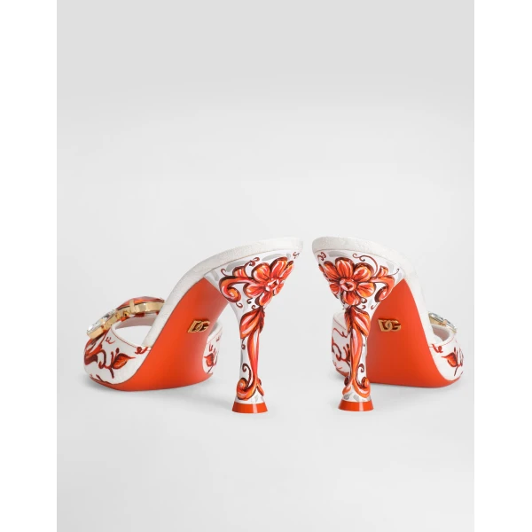 Majolica-print brocade mules with embroidery - Image 4