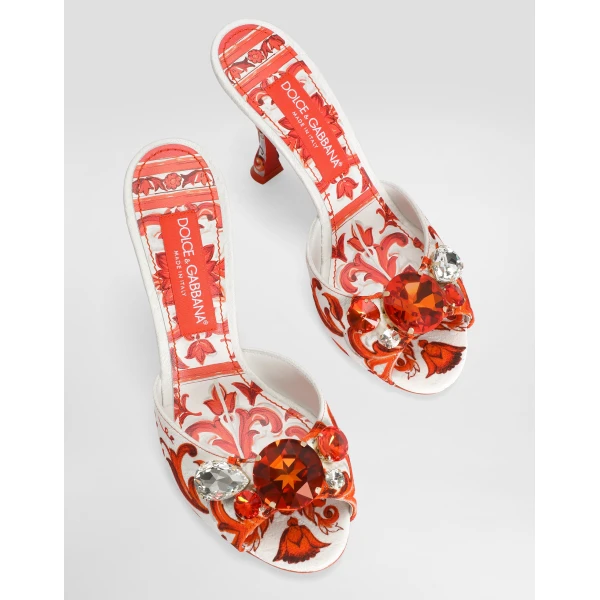 Majolica-print brocade mules with embroidery - Image 5