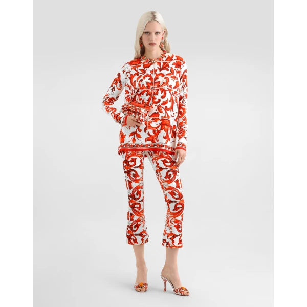 Majolica-print charmeuse trousers - Image 2
