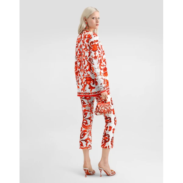 Majolica-print charmeuse trousers - Image 3