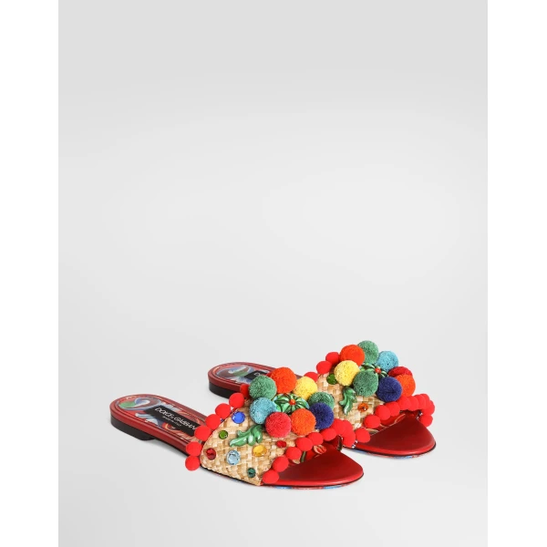 Raffia flat slides with embroidery - Image 2