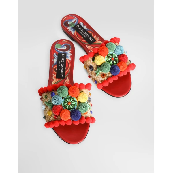 Raffia flat slides with embroidery - Image 4
