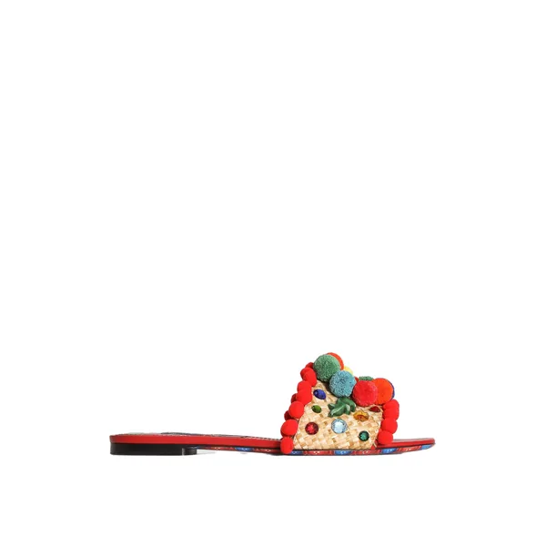 Dolce & Gabbana Raffia flat slides with embroidery