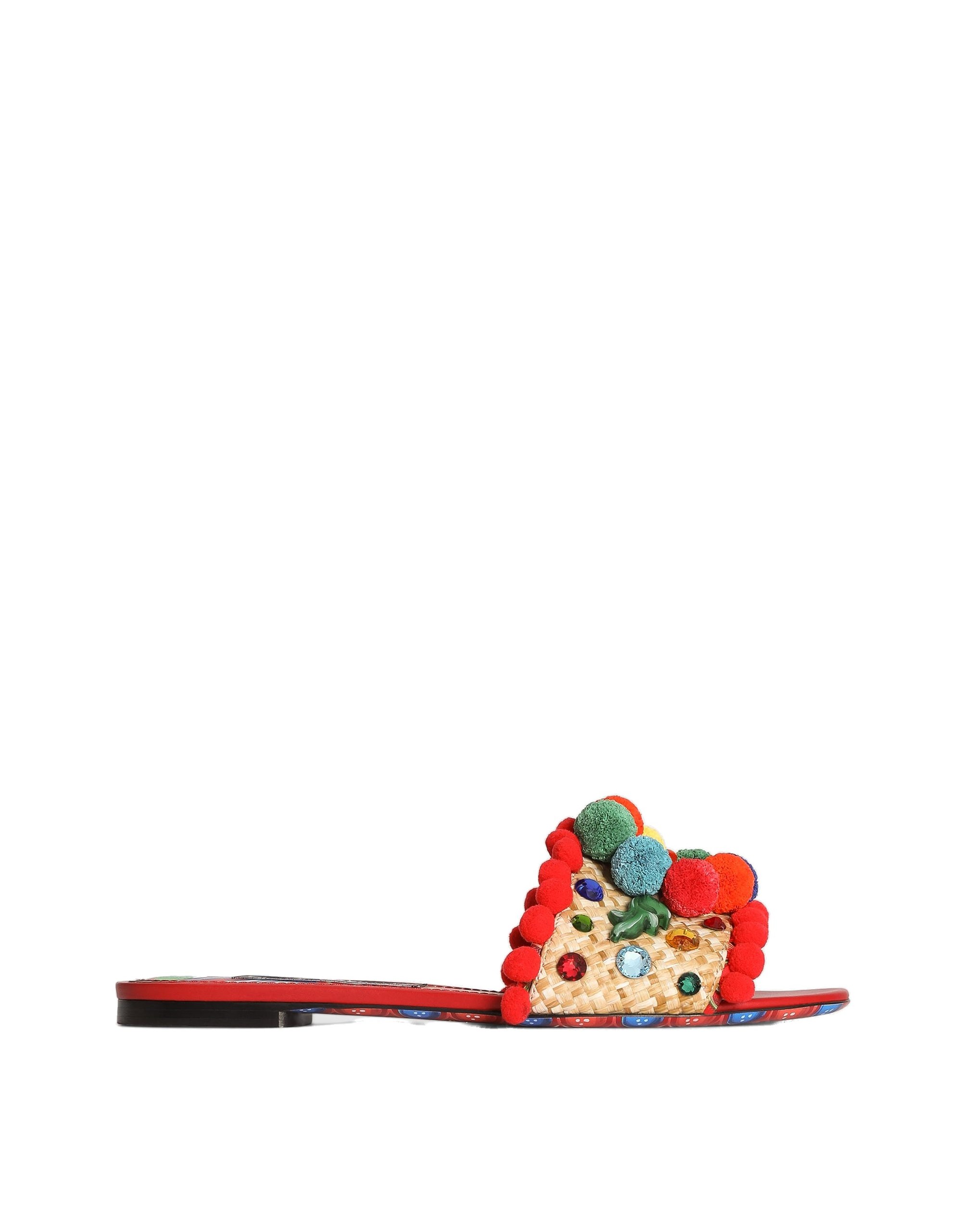 Dolce & Gabbana Raffia flat slides with embroidery in Multicolour | Buy Shoes at Coveti Dolce & Gabbana Raffia flat slides with embroidery