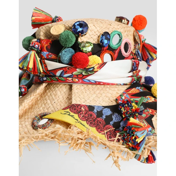 Raffia hat with applications - Image 4