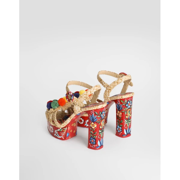 Raffia platform sandals with embroidery - Image 3