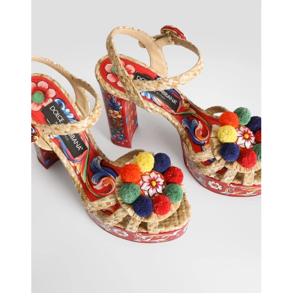 Raffia platform sandals with embroidery - Image 4