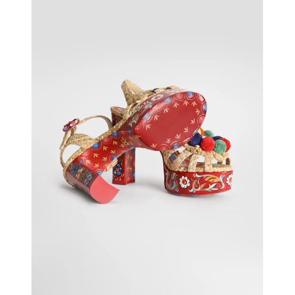 Raffia platform sandals with embroidery - Image 5