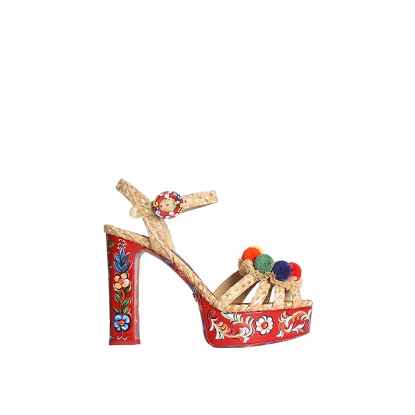 Dolce & Gabbana Raffia platform sandals with embroidery