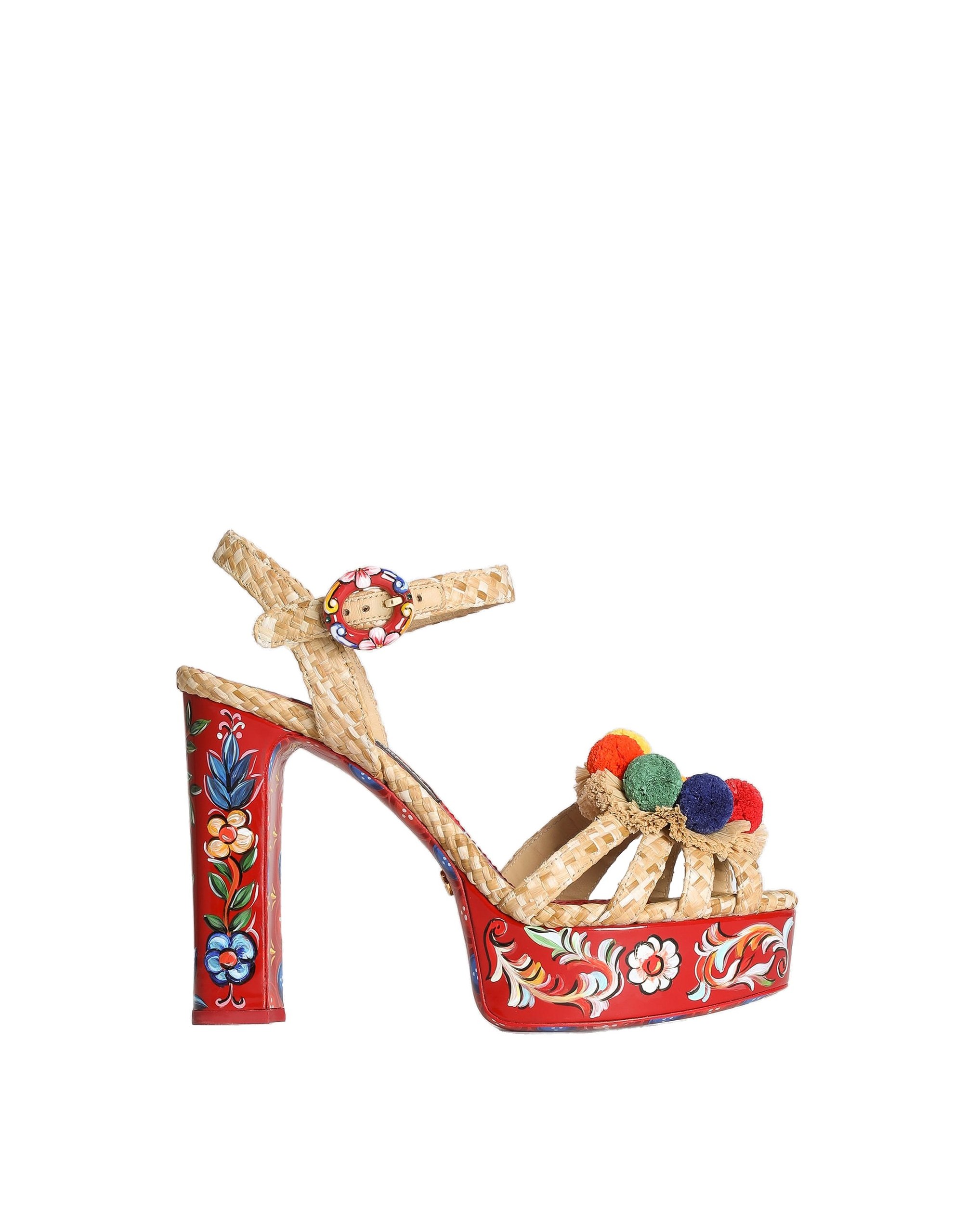 Dolce & Gabbana Raffia platform sandals with embroidery in Multicolour | Buy Shoes at Coveti Dolce & Gabbana Raffia platform sandals with embroidery