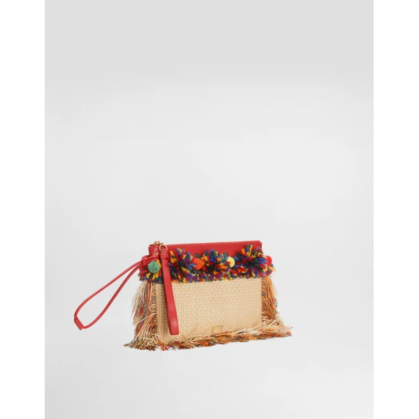 Raffia toiletry bag with fringes - Image 3