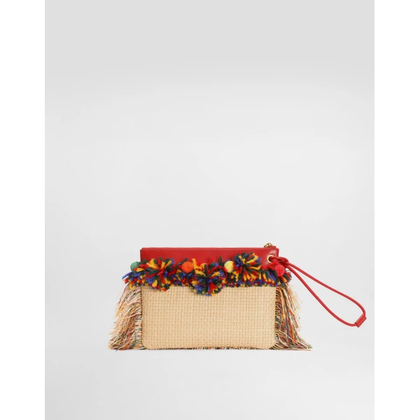 Raffia toiletry bag with fringes - Image 4