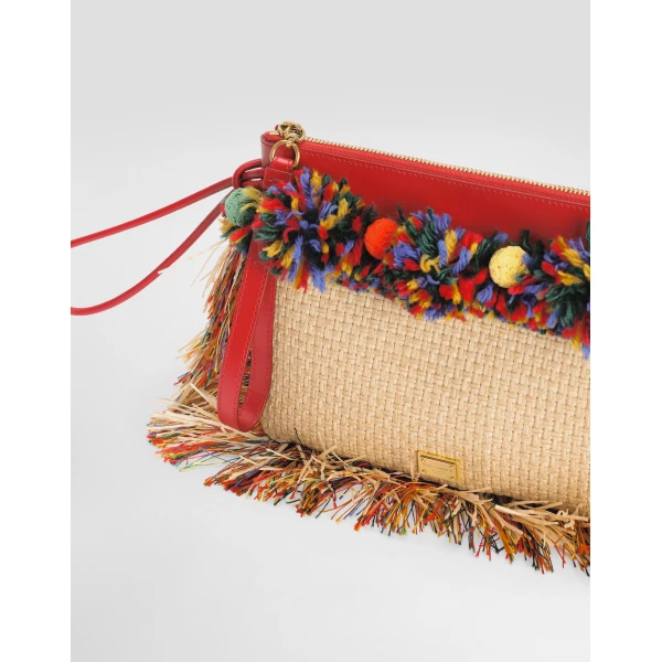Raffia toiletry bag with fringes - Image 5