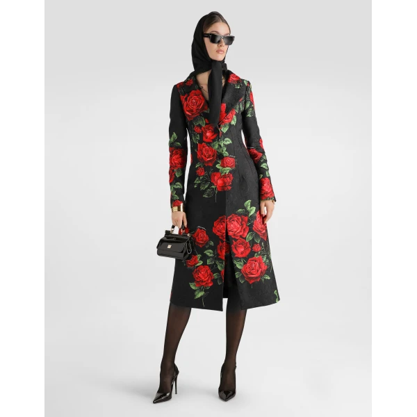 Rose-print brocade coat - Image 2