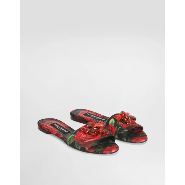 Rose-print brocade flat slides - Image 2