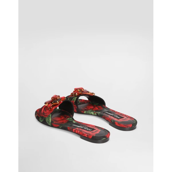 Rose-print brocade flat slides - Image 3